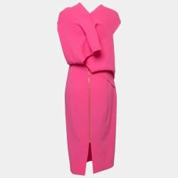 Pre Owned Roland Mouret Pink Crepe Asymmetrical Skirt Suit L 