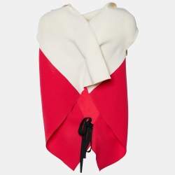 Pre Owned Roland Mouret Pink & Cream Wool Crepe Draped Eugene Top M