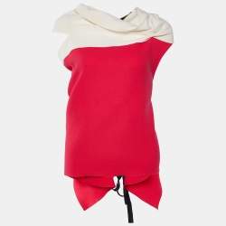 Pre Owned Roland Mouret Pink & Cream Wool Crepe Draped Eugene Top M