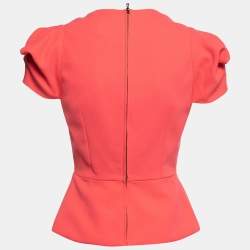 Pre Owned Roland Mouret Coral Pink Crepe Peplum Top M
