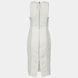 Pre Owned Roland Mouret White Cotton Cutwork Detail Sleeveless Midi Dress M