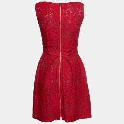Pre Owned Roland Mouret Red Embroidered Tulle Skater Mini Dress M