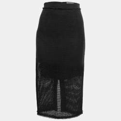 Roland Mouret Black Linen Mesh Midi Skirt S