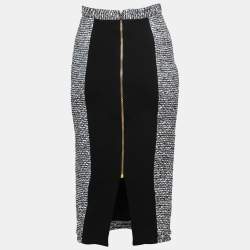 Pre Owned Roland Mouret Monochrome Tweed Midi Skirt S