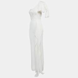 Roland Mouret Cream Silk Cloque One Shoulder Bow Belhaven Gown S