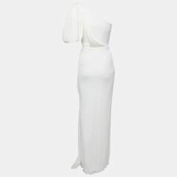 Roland Mouret Cream Silk Cloque One Shoulder Bow Belhaven Gown S