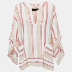 Roland Mouret White Striped Linen Blend Oversized Blouse M