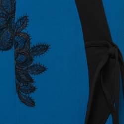 Pre Owned Roland Mouret Blue Crepe Floral Lace Embellished Midi Skirt M