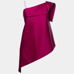 Pre Owned Roland Mouret Purple Crepe Asymmetrical Hem One Shoulder Top M