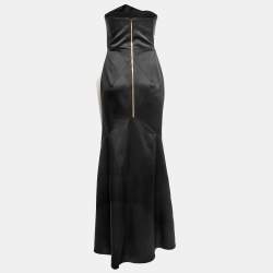 Roland Mouret Black/Cream Duchess Satin Peplum Draped Ruffle Detail Strapless Gown M