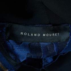 Pre Owned Roland Mouret Navy Blue Mirah Jacquard Cotton Silk Midi Dress S