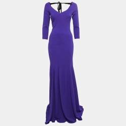 Pre Owned Roland Mouret Royal Purple Crepe Flared Templeton Gown M