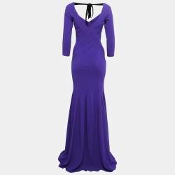 Pre Owned Roland Mouret Royal Purple Crepe Flared Templeton Gown M
