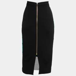 Pre Owned Roland Mouret Black Crepe Patch Detail Midi Skirt M