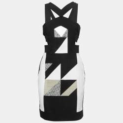 Pre Owned Roland Mouret Black Knit Contrast Mini Dress M