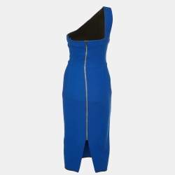 Pre Owned Roland Mouret Blue Wool Crepe One Shoulder Midi Dress L