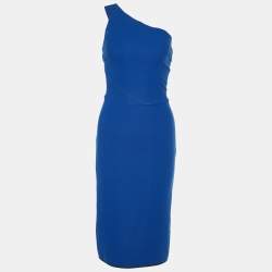 Pre Owned Roland Mouret Blue Wool Crepe One Shoulder Midi Dress L