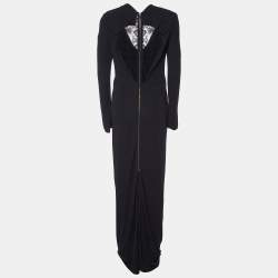 Pre Owned Roland Mouret Black Jersey Draped & Lace Back Maxi Dress M