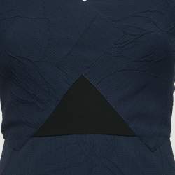Pre Owned Roland Mouret Navy Blue Jacquard V-Neck Midi Dress S
