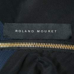 Pre Owned Roland Mouret Navy Blue Jacquard V-Neck Midi Dress S