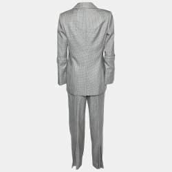 Pre Owned Roland Mouret Grey Houndstooth Wool & Silk Pant Suit M
