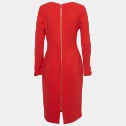 Roland Mouret Red Stretch Crepe Long Sleeve Bitzer Dress L
