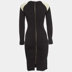Pre Owned Roland Mouret Black/Beige Wool Trimmed Crepe Paneled Mini Dress M