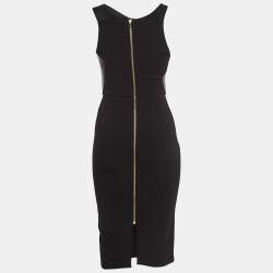 Pre Owned Roland Mouret Black Leather and Crepe Sleeveless Sheath Dress S