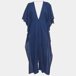 Pre Owned Roland Mouret Blue Wool Lace-Up Detail Midi Kaftan Dress M