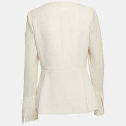  Roland Mouret Cream Wool Zip Front Peplum Top M