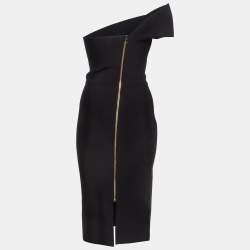 Pre Owned Roland Mouret Black Stretch Knit One Shoulder Brattle Dress M