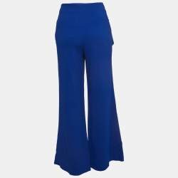 Pre Owned Limited Edition By Roland Mouret Blue Stretch Crepe Draped Slit Trousers S