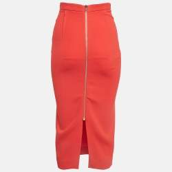 Pre Owned Roland Mouret Red Wool Midi Skirt S