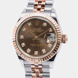 Rolex Brown Diamond 18k Rose Gold Stainless Steel Datejust Automatic Women's Wristwatch 28 mm