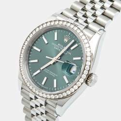 Pre Owned Rolex Green 18K White Gold Diamond Oystersteel Datejust 126284RBR Unisex Wristwatch 36 mm