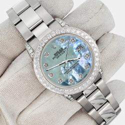 Rolex Custom Tahitian Blue 2.1ct Diamonds Stainless Steel Datejust  Automatic Women's Wristwatch 31mm