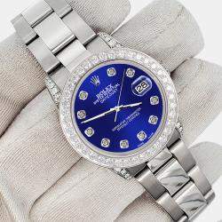 Rolex Custom Navy Blue  2.1ct Diamonds Stainless Steel Datejust  Automatic Women's Wristwatch 31mm
