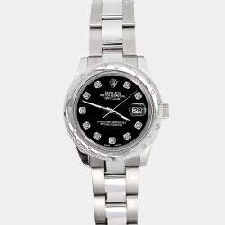Rolex Custom Black   Diamonds Stainless Steel Datejust 178240 Automatic Women's Wristwatch 31mm