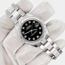 Rolex Custom Black   Diamonds Stainless Steel Datejust 178240 Automatic Women's Wristwatch 31mm