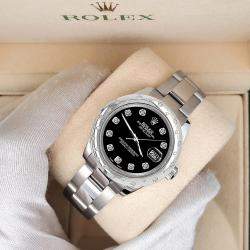 Rolex Custom Black   Diamonds Stainless Steel Datejust 178240 Automatic Women's Wristwatch 31mm