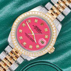 Rolex Custom Neon Pink 3.56ct Diamonds Stainless Steel Datejust 178273 Automatic Women's Wristwatch 31mm