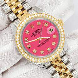 Rolex Custom Neon Pink 3.56ct Diamonds Stainless Steel Datejust 178273 Automatic Women's Wristwatch 31mm