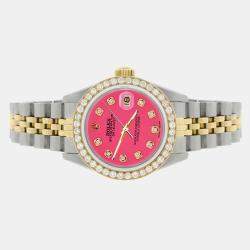 Rolex Custom Neon Pink  18K Yellow Gold Stainless Steel Datejust  Automatic Women's Wristwatch 26mm