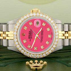 Rolex Custom Neon Pink  18K Yellow Gold Stainless Steel Datejust  Automatic Women's Wristwatch 26mm
