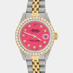 Rolex Custom Neon Pink  18K Yellow Gold Stainless Steel Datejust  Automatic Women's Wristwatch 26mm