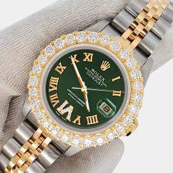 Rolex Custom Dark Green 1.96ct 18K Yellow Gold Stainless Steel Datejust   Automatic Women's Wristwatch 26mm