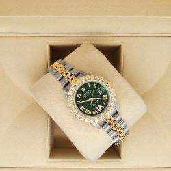 Rolex Custom Dark Green 1.96ct 18K Yellow Gold Stainless Steel Datejust   Automatic Women's Wristwatch 26mm