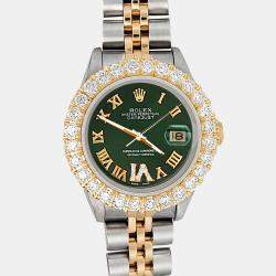 Rolex Custom Dark Green 1.96ct 18K Yellow Gold Stainless Steel Datejust   Automatic Women's Wristwatch 26mm