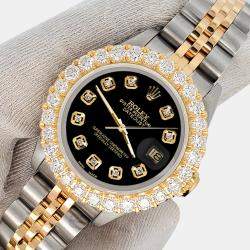 Rolex Custom Black  1.96ct Diamonds 18K Yellow Gold Stainless Steel Datejust  Automatic Women's Wristwatch 26mm