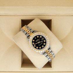 Rolex Custom Black  1.96ct Diamonds 18K Yellow Gold Stainless Steel Datejust  Automatic Women's Wristwatch 26mm